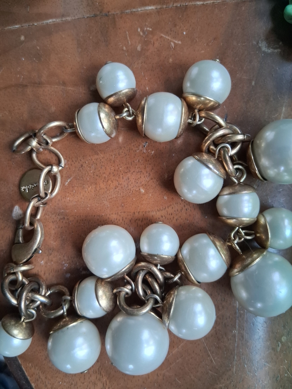 Stella & Dot Gold-Tone Bracelet with White Pearl Charms